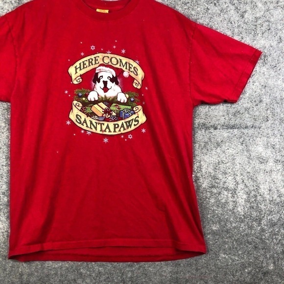 Big Dogs T Shirt Size L Large Here Come Santa Paws Christmas Short Sleeve Red - Picture 5 of 9